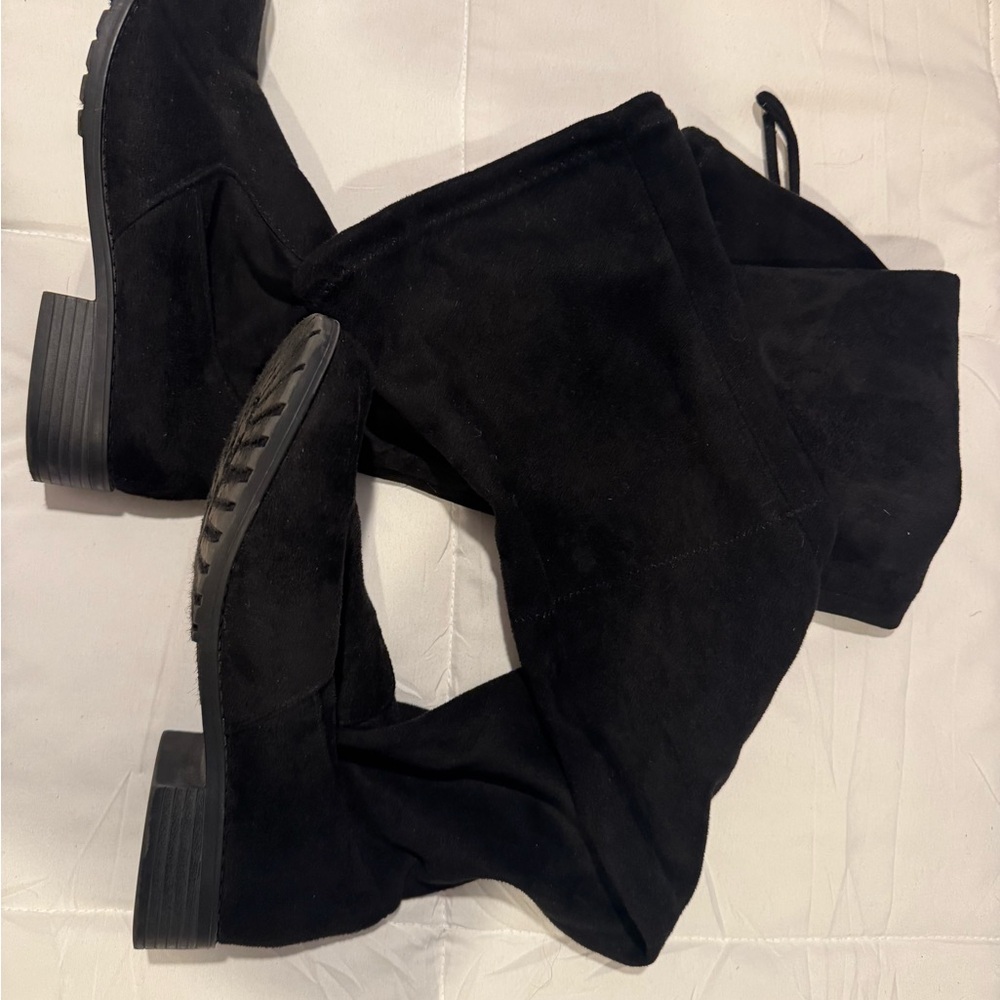 Women's Over-the-Knee Black Suede Boots - Sleek Pull-On Style